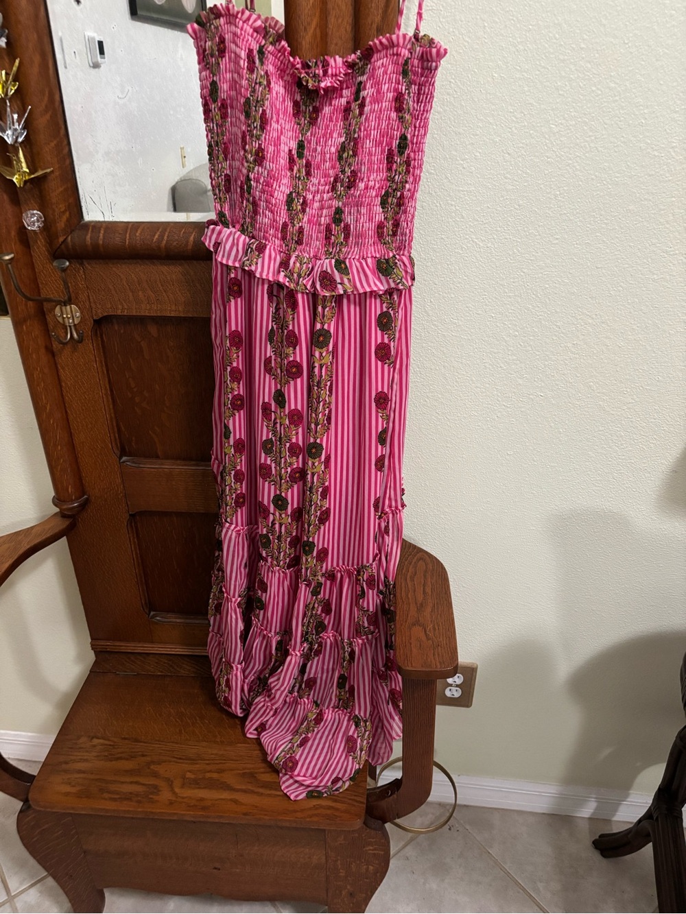 Free People Pink Striped Floral Asymmetrical Maxi Dress - Picture 5 of 9